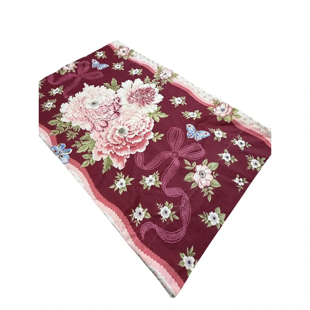Vtg Burlington Floral Butterfly Pillowcase Burgundy Pink Cottagecore Coquette